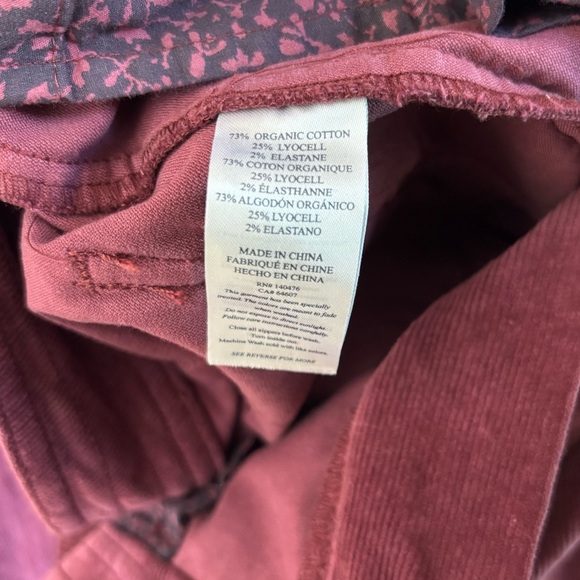 Faherty Stretch Corduroy Wide Leg Organic Cotton Velvet Maroon Women’s Size 29 - Picture 6 of 7
